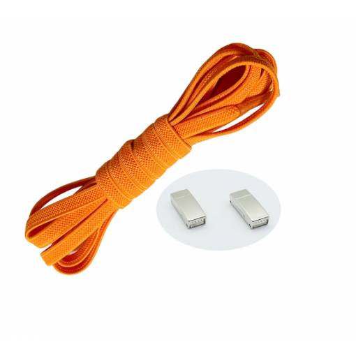 Foto - Șireturi elastice pentru pantofi lățimi - Tip D - închidere magnetică, o pereche - Portocalii, 100 cm