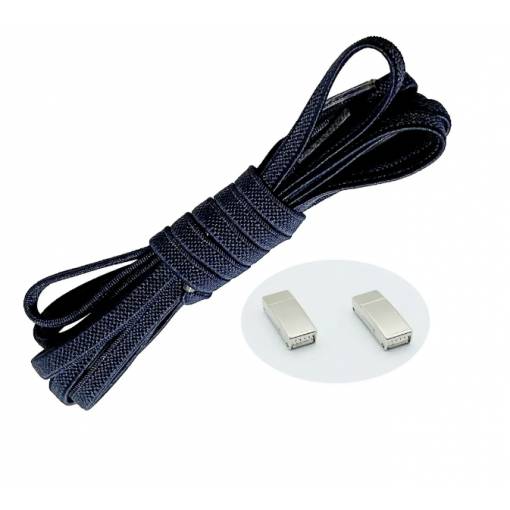 Foto - Șireturi elastice pentru pantofi lățimi - Tip D - închidere magnetică, o pereche - Albastru închis, 100 cm