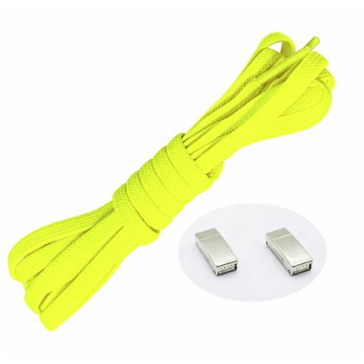 Foto - Șiruri elastice pentru pantofi late - Tip D - cu prindere magnetică, un set - Verde neon, 100 cm