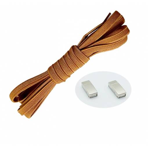 Foto - Șireturi elastice pentru încălțăminte late - Tip D - magnetice, unică pereche - Maro, 100 cm
