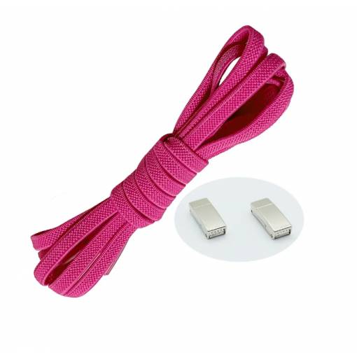 Foto - Șireturi elastice pentru încălțăminte late - Tip D - magnetice, unică pereche - Roz închis, 100 cm