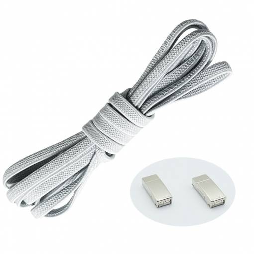 Foto - Șireturi elastice pentru încălțăminte late - Tip D - magnetice, unică pereche - Gri deschis, 100 cm