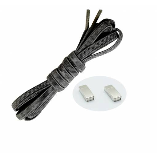 Foto - Șireturi elastice pentru încălțăminte late - Tip D - magnetice, unică pereche - Gri închis, 100 cm