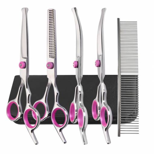 Foto - Set profesional de tăiere pentru îngrijirea blănii animalelor - Argintie, roz