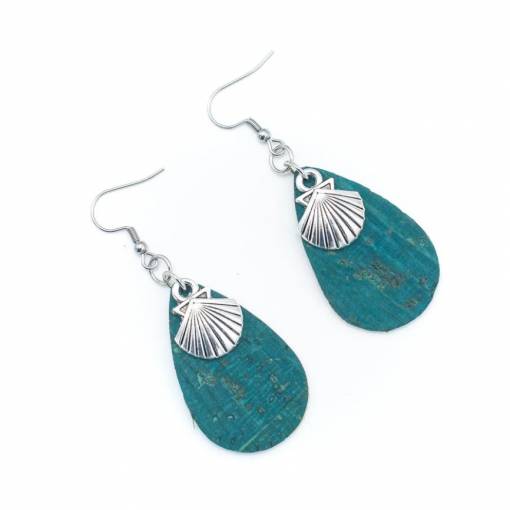 Foto - Cercei din plută - Turcoaz cu scoici