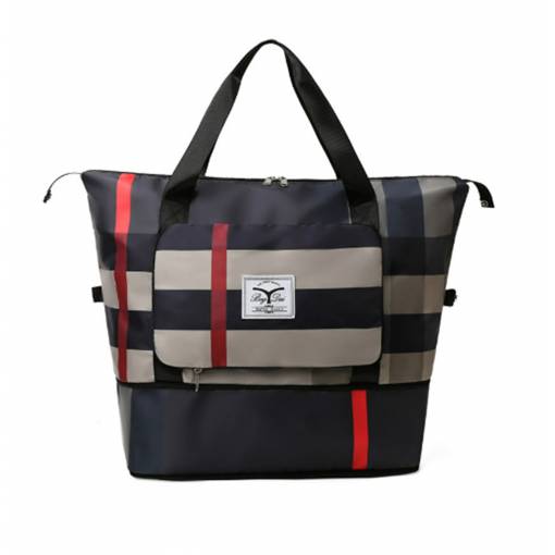 Foto - Geantă de călătorie pliabilă de mare capacitate - Caro negru-rosu