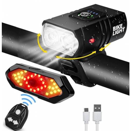 Foto - Set de lumini pentru bicicletă cu încărcare USB și control de la distanță - negru