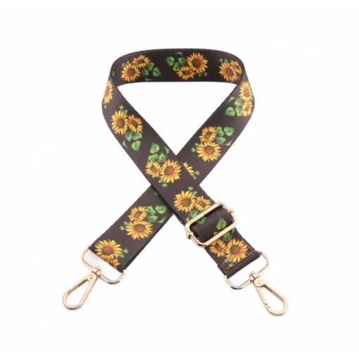 Foto - Curea de schimb pentru geantă - neagră cu floarea-soarelui, cataramă aurie