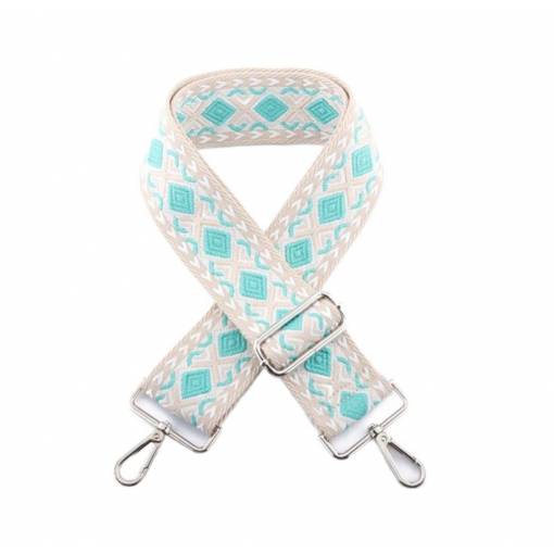 Foto - Curea de schimb pentru geantă - Dungată bej-turcoaz, cataramă argintie