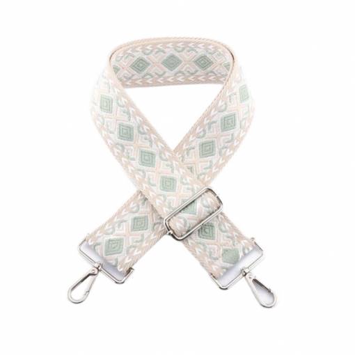 Foto - Curea de schimb pentru geantă - Dungată bej-verde, cataramă argintie