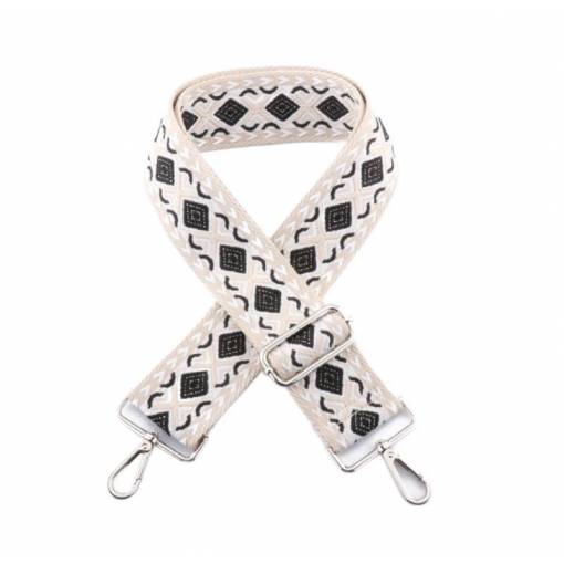 Foto - Curea de schimb pentru geantă - Dungată bej-negru, cataramă gri închis