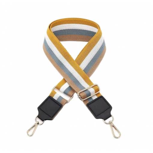 Foto - Curea de schimb pentru geantă - Dungată galben-gri, cataramă gri închis + piele