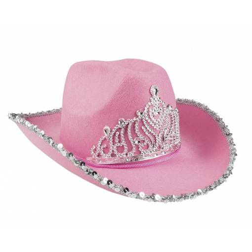 Foto - Pălărie cowboy de damă cu coroană - Roz