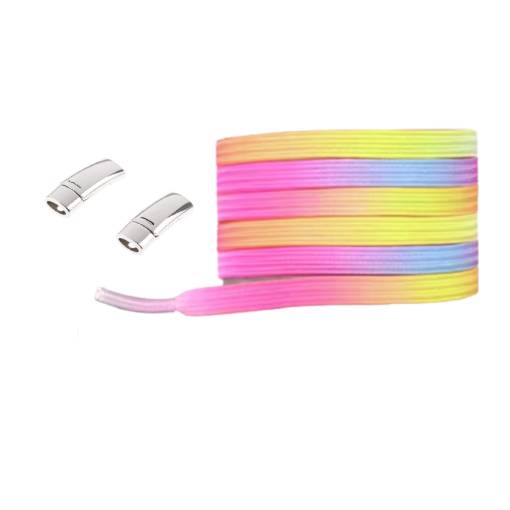 Foto - Șireturi elastice cu magnetică, o pereche - Curcubeu, 100 cm