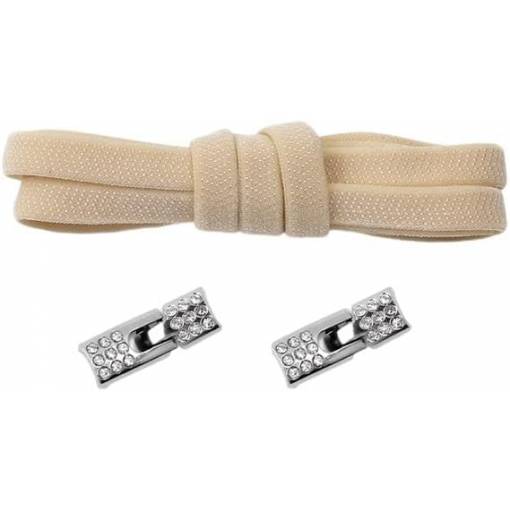 Foto - Șnururi elastice pentru pantofi late cu un clips cu pietre, o pereche - Bej, 100 cm