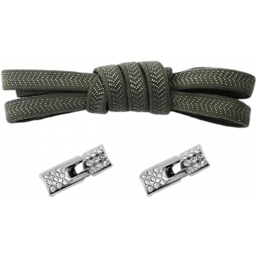 Foto - Șnururi elastice pentru pantofi late cu un clips cu pietre, o pereche - Verde închis, 100 cm