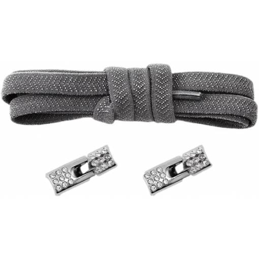 Foto - Șnururi elastice pentru pantofi late cu un clips cu pietre, o pereche - Gri închis, 100 cm