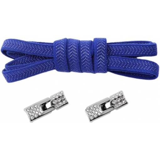 Foto - Șnururi elastice pentru pantofi late cu un clips cu pietre, o pereche - Albastru închis, 100 cm