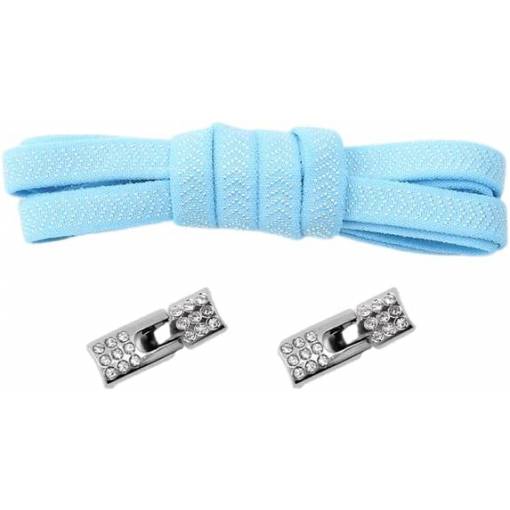 Foto - Șnururi elastice pentru pantofi late cu un clips cu pietre, o pereche - Albastru deschis, 100 cm