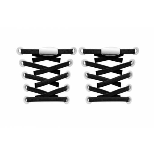 Foto - Șnururi elastice pentru pantofi late - Tip E - cu clip, capăt dublu, o pereche - Negru, 100 cm