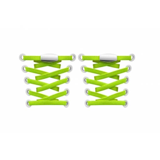 Foto - Șireturi elastice pentru încălțăminte late - Tip E - cu clipsuri, capete duble, unică pereche - Verde neon, 100 cm