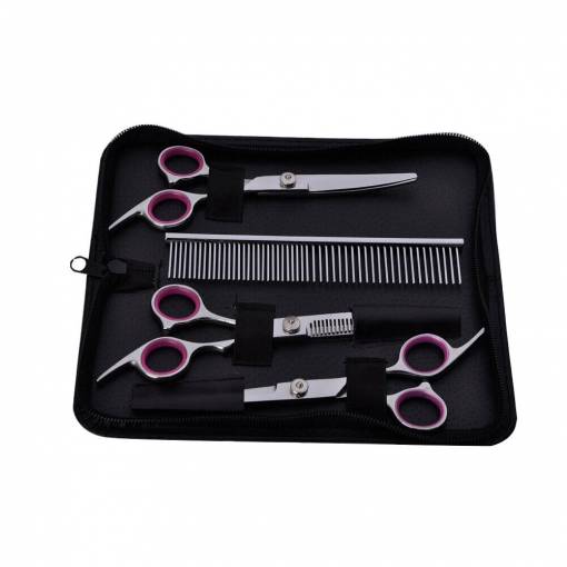 Foto - Set profesional de foarfece pentru îngrijirea blăniei animalelor - Argintie, Roz
