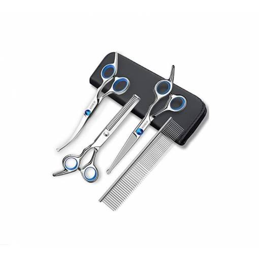 Foto - Set profesional de foarfece pentru îngrijirea blăniei animalelor - Argintie, Albastră