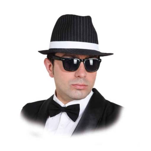 Foto - Pălărie gangster - Neagră cu dungi albe