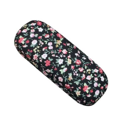 Foto - Carcasă rigidă din material textil pentru ochelari - Florală, neagră