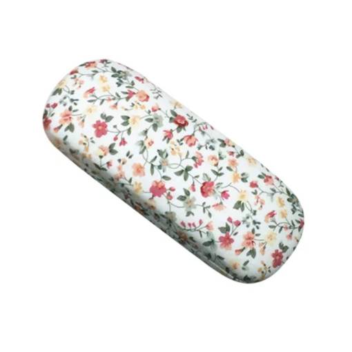 Foto - Carcasă rigidă din material textil pentru ochelari - Florală, albă