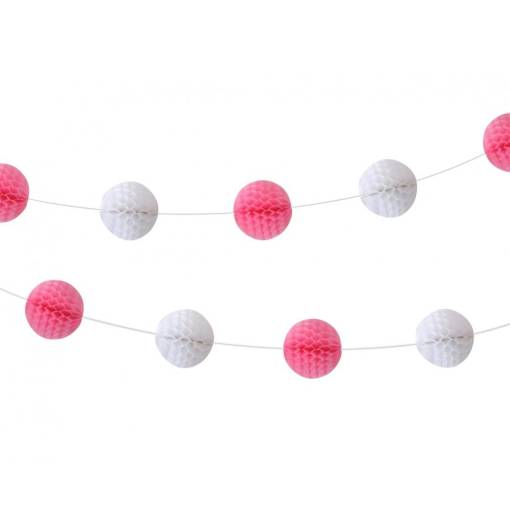 Foto - Ghirlandă Pom Pom - Alb și roz, 250 cm