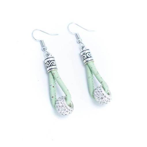 Foto - Cercei din plută - Verzi cu mărgea