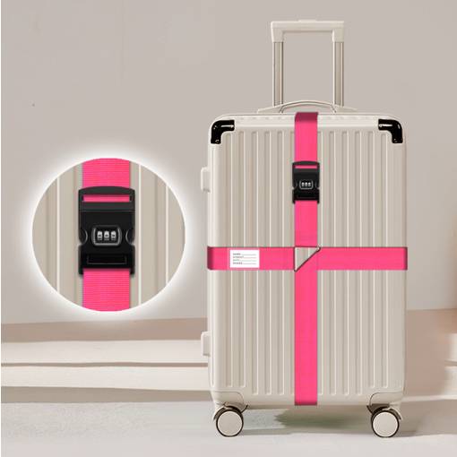 Foto - Cinturão de segurança para bagagem com fechadura de código - Rosa