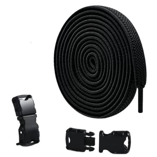 Foto - Șireturi elastice cu cataramă, o pereche - Negre, 100 cm
