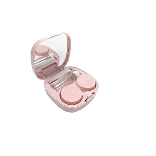 Foto - Cutie de transport portabilă cu oglindă pentru lentile de contact - Roz