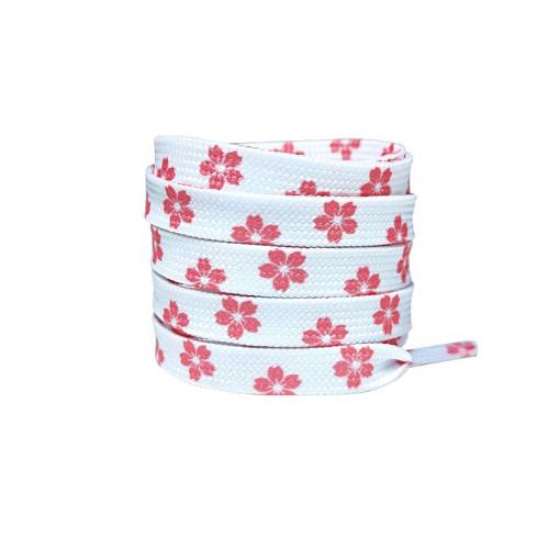 Foto - <b>Șireturi late cu imprimeu floral, un pereche - Albe, 120 cm</b>