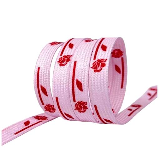 Foto - <b>Șireturi late cu imprimeu roz, un pereche - Roz, 120 cm</b>