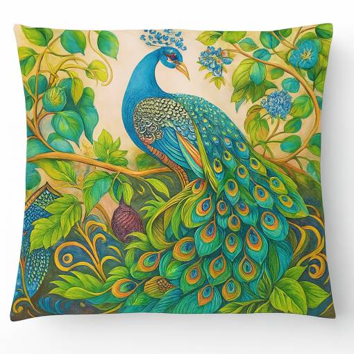 Foto - Husa de pernă 45 x 45 cm - Păun cu frunze