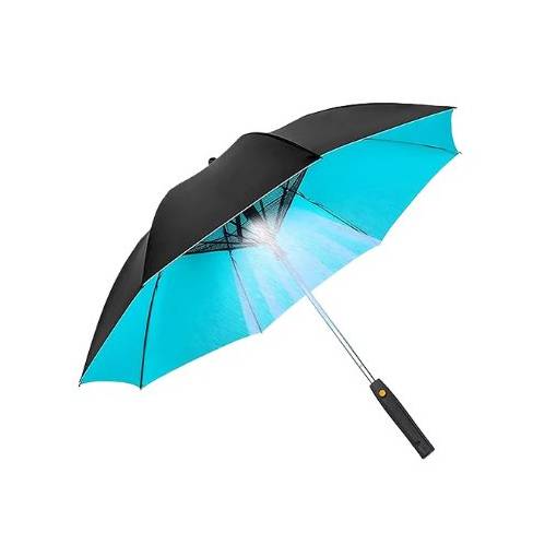 Foto - Umbrelă semi-automată cu ventilator și ceață umedă - Negru-albastru
