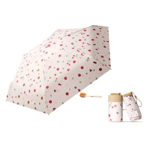 Foto - Mini umbrelă pliabilă pentru femei cu protecție UV - Roz deschis cu flori