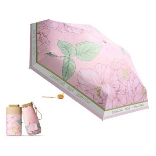 Foto - Mini umbrelă pliabilă pentru femei cu protecție UV - Roz cu flori roz
