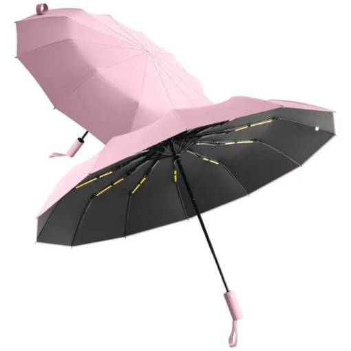 Foto - Umbrella unisex cu benzi reflectorizante și protecție UV - Roz