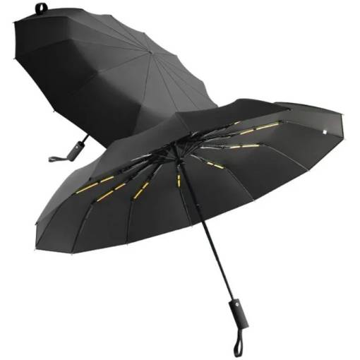 Foto - Umbrella unisex cu benzi reflectorizante și protecție UV - Negru