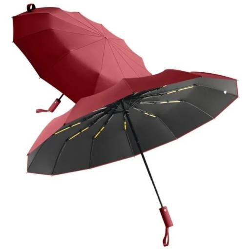 Foto - Umbrelă unisex cu benzi reflectorizante și protecție UV - Roșie