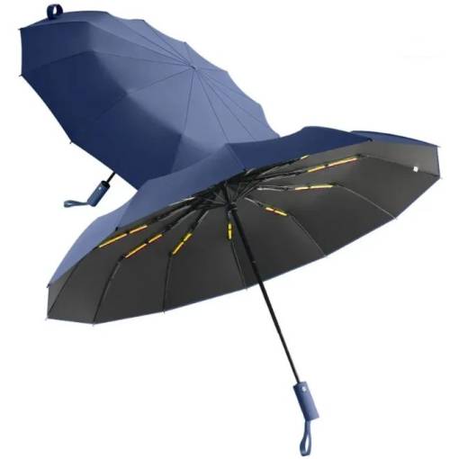 Foto - Umbrelă unisex cu benzi reflectorizante și protecție UV - Albastră