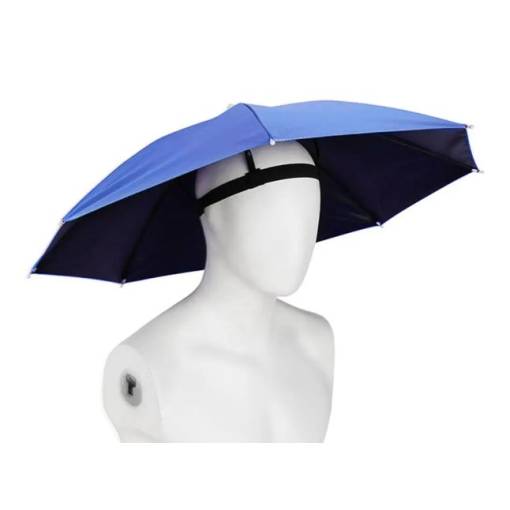 Foto - Umbrelă unisex impermeabilă cu fixare pe cap - Albastră închisă