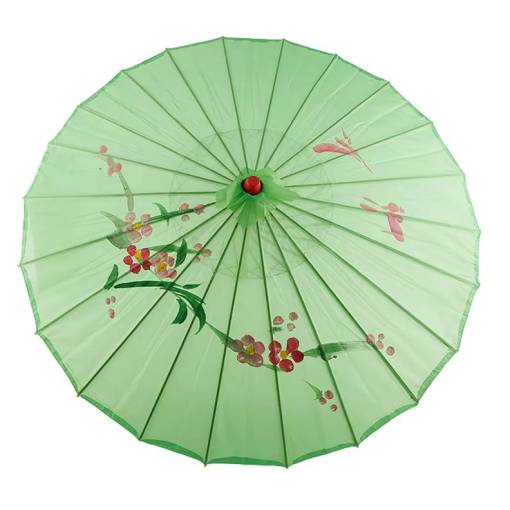 Foto - Umbrelă chineză din hârtie impregnată cu ulei - Floare de cireș, verde