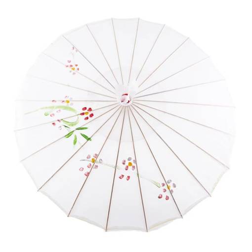 Foto - Umbrelă chineză din hârtie impregnată cu ulei - Floare de cireș, alb
