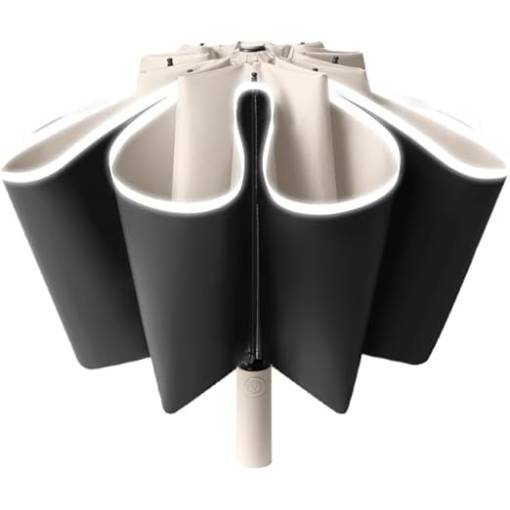 Foto - Umbrelă unisex automată inversată cu bandă reflectorizantă - Bej