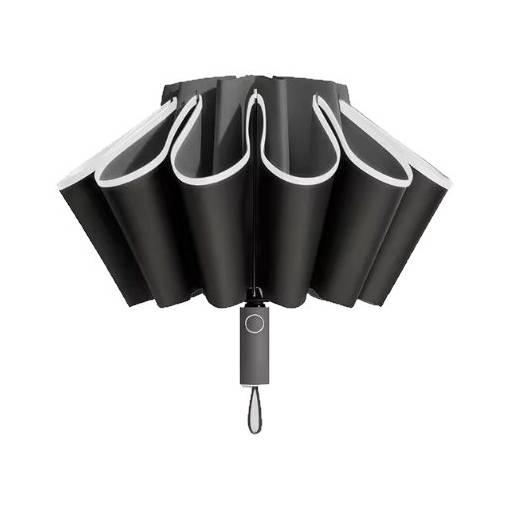 Foto - Umbrelă unisex automată inversată cu bandă reflectorizantă - Neagră